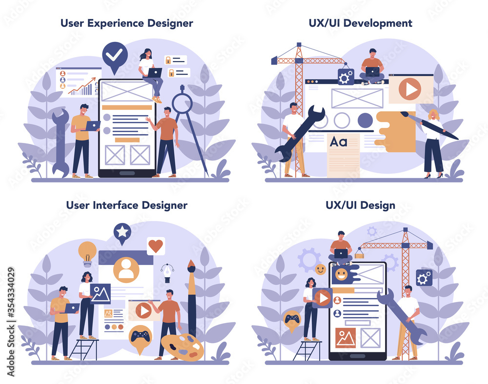 Poster ux ui designer concept set. app interface improvement for user.