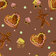 set of gingerbread cookies. watercolor. christmas set.