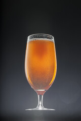 Glass of beer on black background, copy space