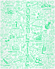 Vector Illustration of Green Icons with Consulting Concept