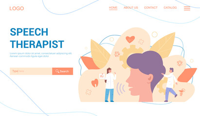 Obraz premium Speech therapist web banner or landing page set. Didactic correction