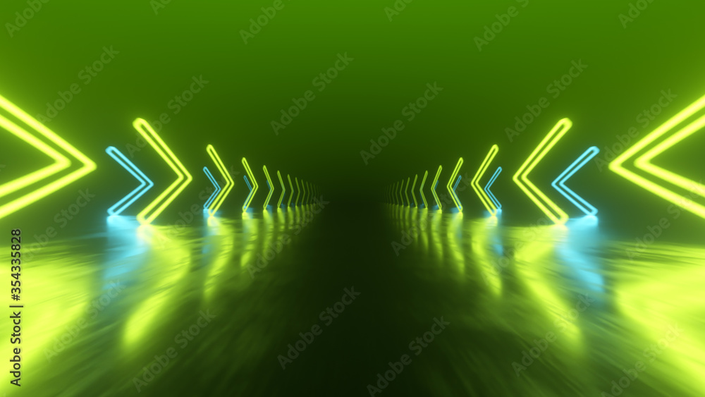 Aufkleber fast flight in space with the direction of movement of the neon arrows. abstract laser background. 3