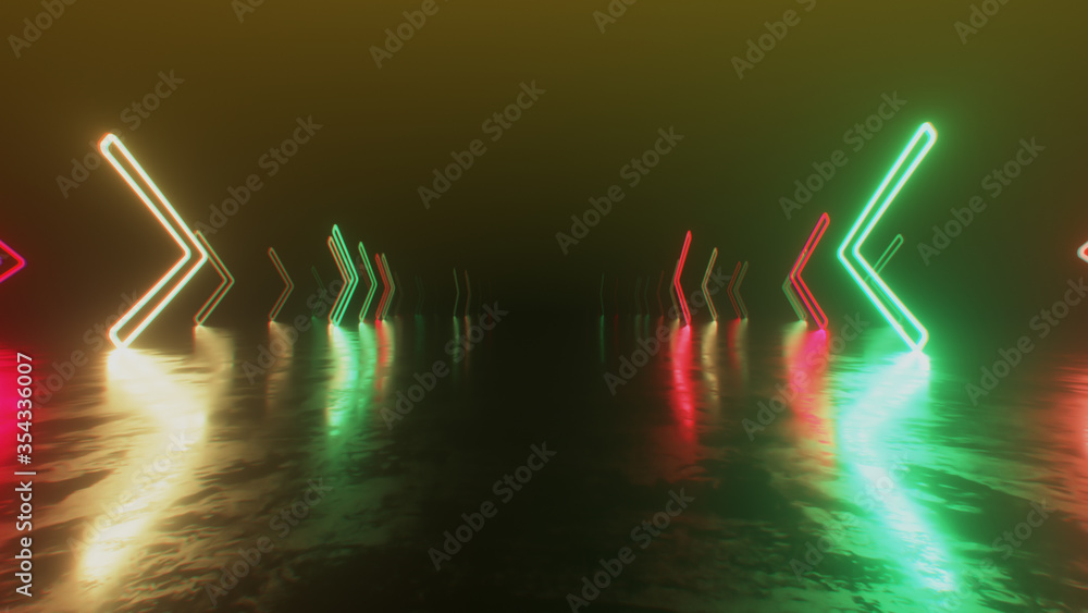Aufkleber fast flight in space with the direction of movement of the neon arrows. abstract laser background. 3