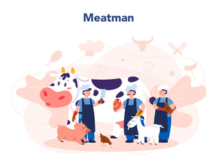 Butcher or meatman concept. Fresh meat and meat products