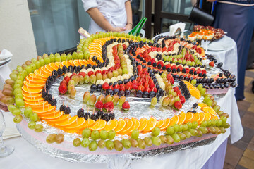 
Heart-shaped fruit snacks at a banquet for a retreat.