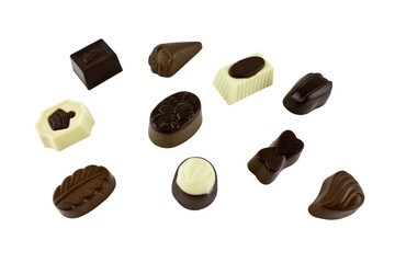 chocolate candies on white background