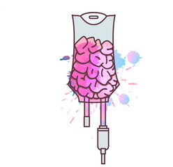 Iv bag with brain. Creativity development or education concept.