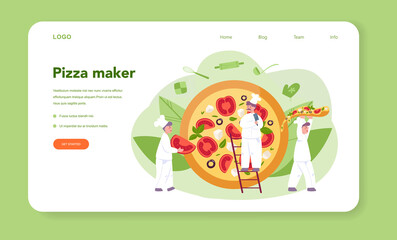 Pizzeria web banner or landing page. Chef cooking tasty delicious