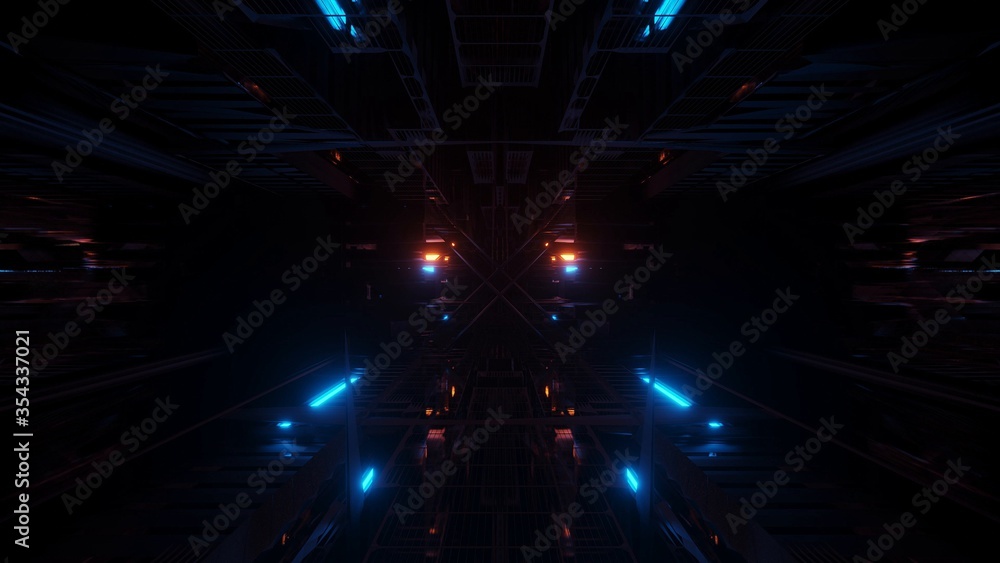 Poster graphic illustration of 3d rendered futuristic barely visible red and blue patterns