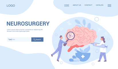 Neurologist web banner or landing page set. Doctor examine huge