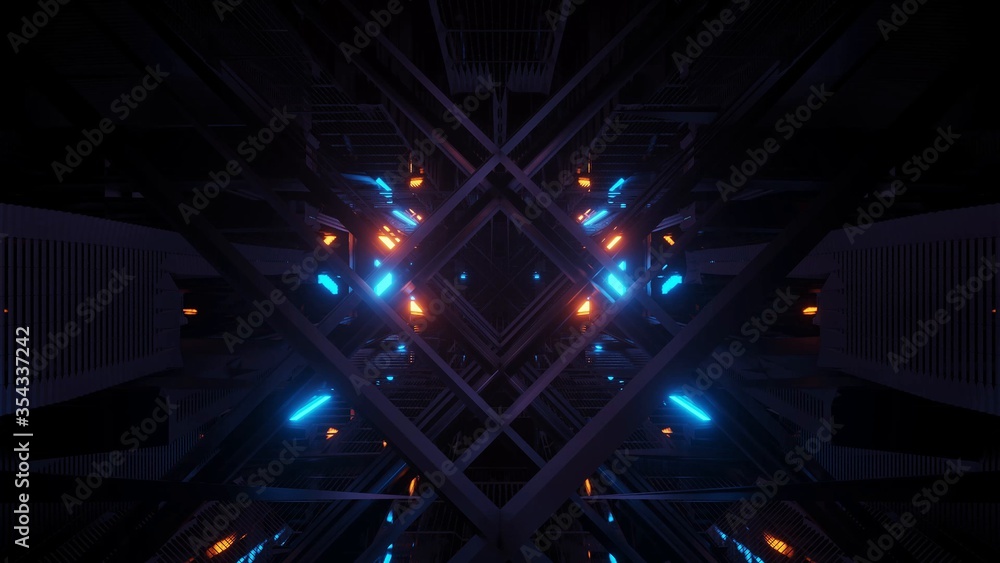 Poster graphic illustration of 3d rendered futuristic barely visible red and blue patterns
