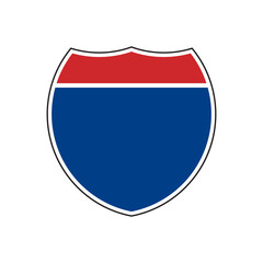 Blank american interstate highway sign, red and blue isolated on white background, vector illustration.
