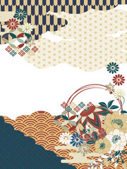 和柄背景素材レトロポップ日本シンプルフラット Wall Mural Risings 和柄背景素材レトロポップ日本シンプルフラット Wall Mural Risings
