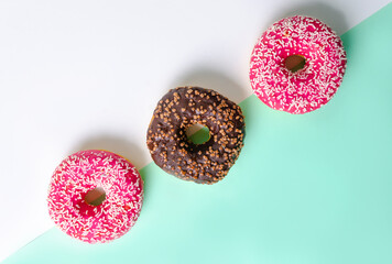 donut on white and green background
