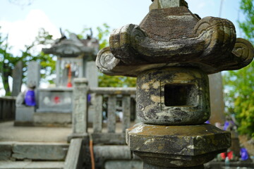 Fototapeta na wymiar Komainu (shrine guardian animal statues) at Mitsumine Jinja Shrine at Chichibu, Tokyo, Japan. This 