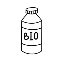 Bio isolated bottle on a white background.Recyclable plastic. Organic bottle.Biodegradable water bottle.Doodle style