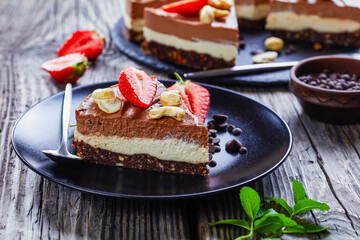 Low calorie dessert chocolate tart of two layers