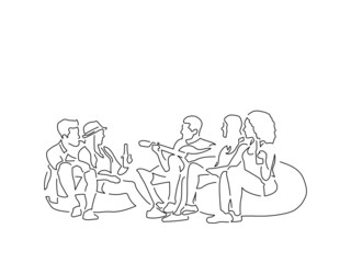 Group of friends having fun line drawing, vector illustration design.