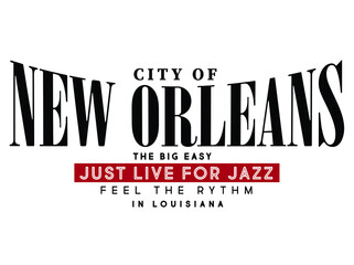 CITY OF NEW ORLEANS, varsity, slogan graphic for t-shirt ,vector with black text