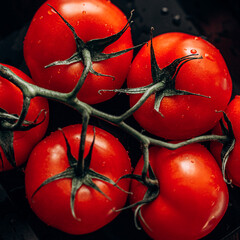 bunch of juicy, red tomato close-up Flat up. Top view