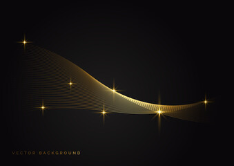 Abstract golden wave on dark background with light effect. Luxury concept.