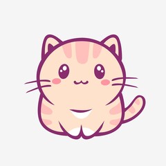 Kawaii cartoon cat. Funny smiling little kitty with pink stripes anime style charming fantasy manga cute vector art magic creative fairy tale design.