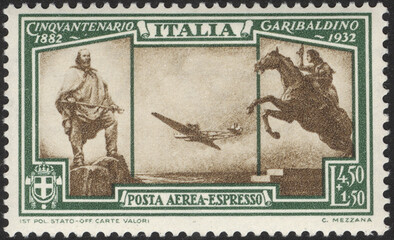 Postage stamps of the Italy. Stamp printed in the Italy. Stamp printed by Italy.
