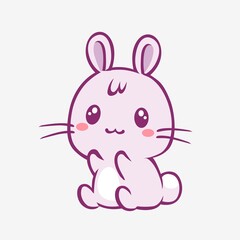 Obraz premium Kawaii rabbit cartoon. Cheerful funny little pink rabbit with red cheeks touched anime style manga charming fantasy cute vector art magic creative fairy tale design.
