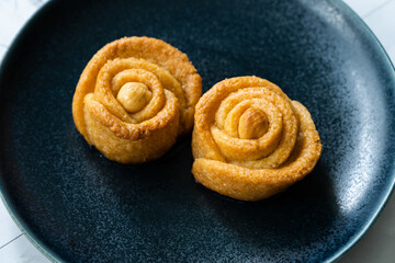 Turkish Rose Dessert with Hazelnut and Sherbet.
