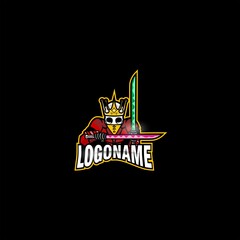 King With Double Sword Logo Design Esport