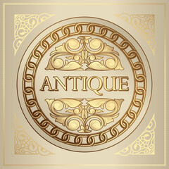 Golden ornate decorative vintage label