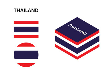 Isometric and flat flag, Thailand flag, square and round shape