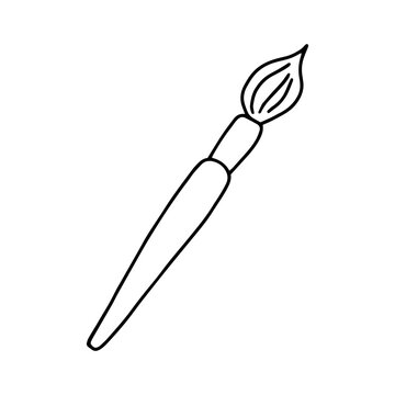 A paintbrush drawn in the Doodle style.Outline drawing by hand.Tools for the artist.Black and white image.Monochrome drawing.Vector illustration.