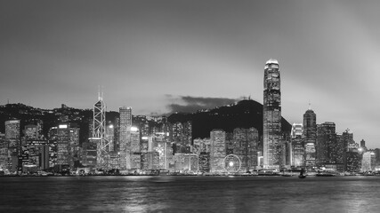 Panorama of skyline of Hong Kong city at dusk