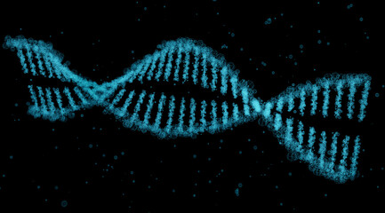 blue DNA helix model isolated on black background, 3d illustration