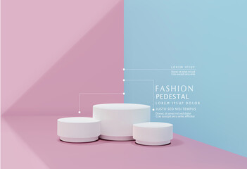 Vector pink-blue minimal scene , podiumfor cosmetic product presentation. Abstract background with geometric podium platform in pastel colors. Template for design, presentation, advertisement. - obrazy, fototapety, plakaty