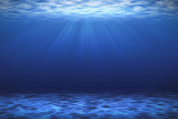 Sunbeam blue deep sea or ocean underwater background.