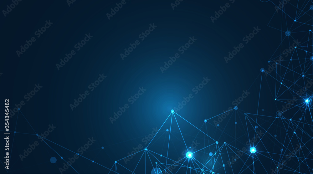 Poster abstract plexus blue geometrical shapes. connection and web concept. digital, communication and tech
