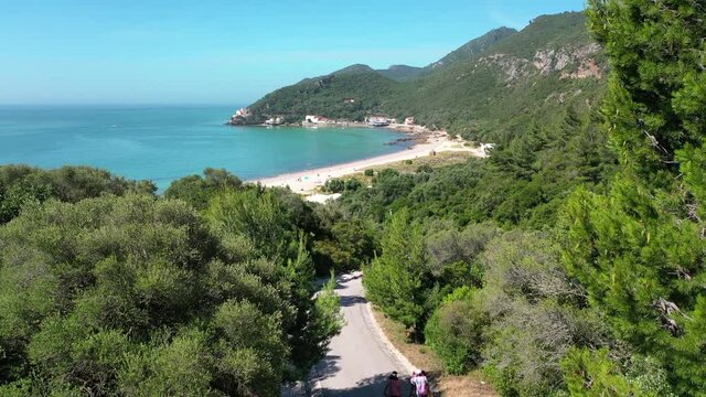 Portinho da Arr&aacute;bida after quarantine and national emergency state days due to Covid-19. Aerial view.