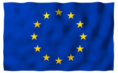Slightly waving flag of the European Union isolated on white background, 3D rendering. Symbol of Europe. 3D illustration