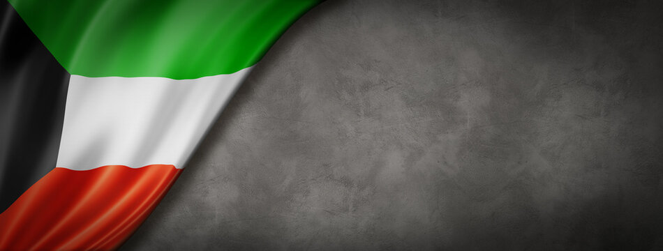 Kuwaiti flag on concrete wall banner