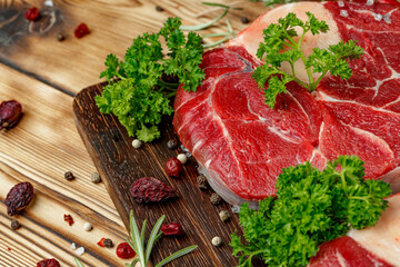Raw meat slice for grill with seasoning