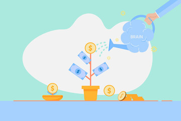 Business vision concept,Using the brain to grow profits,vecter illustration for graphic design website or banner