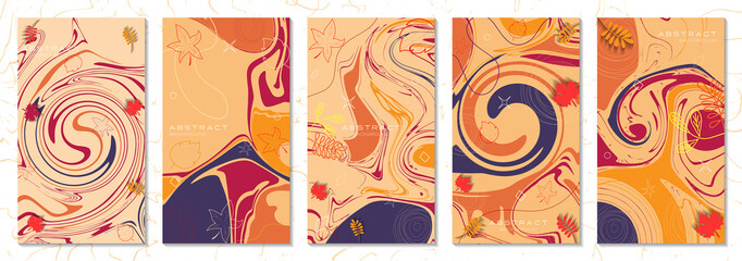 Obraz premium Vector set of autumn backgrounds with copy space for text. Trend shape for banner, greeting card, poster, advertising, social media stories, discount banner. Every background is isolated.