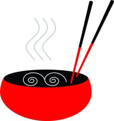 hot noodles in a bowl and chopsticks 