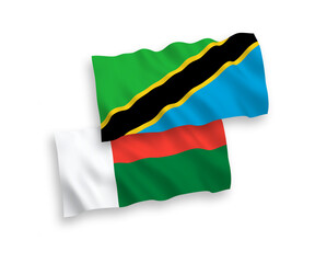 Flags of Madagascar and Tanzania on a white background