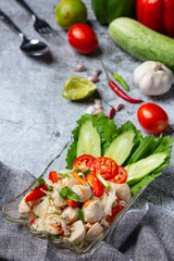 Spicy meatballs salad, Spicy Asian Food.