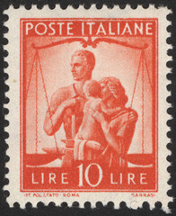 Postage stamps of the Italy. Stamp printed in the Italy. Stamp printed by Italy.