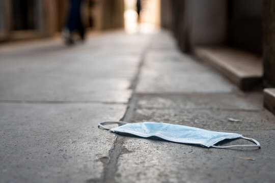 Surgical Mask Waste On The Ground In Venice Italy 