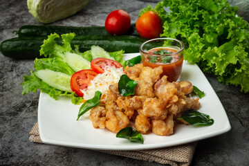Chicken tendon battered, decorated beautifully.